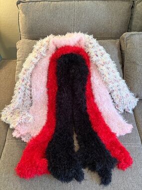 Fluffy Multicolor fuzzy furry Scarf - Pink, Red & Black
